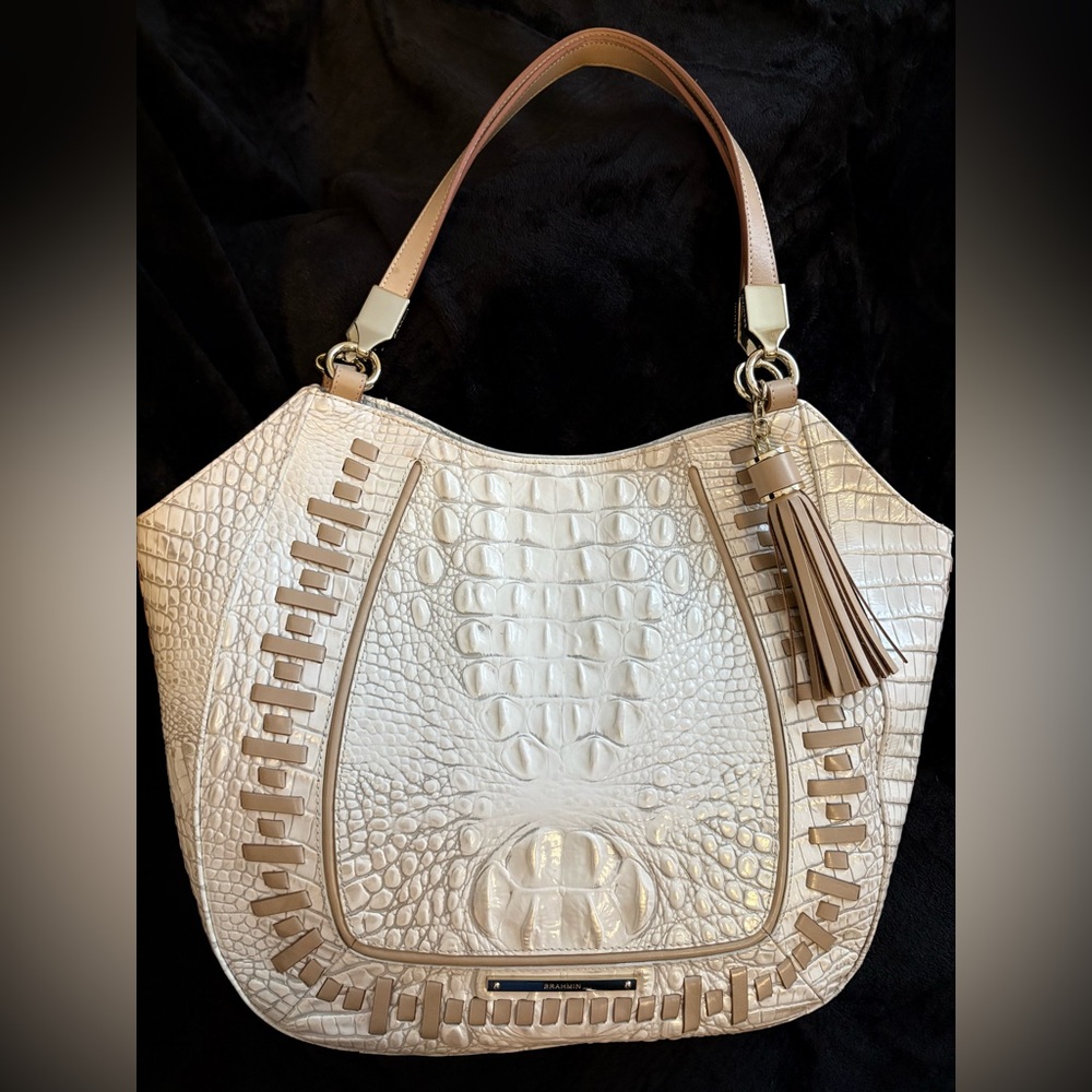 Elegant Brahmin Cream Crocodile-Embossed Women's Bag